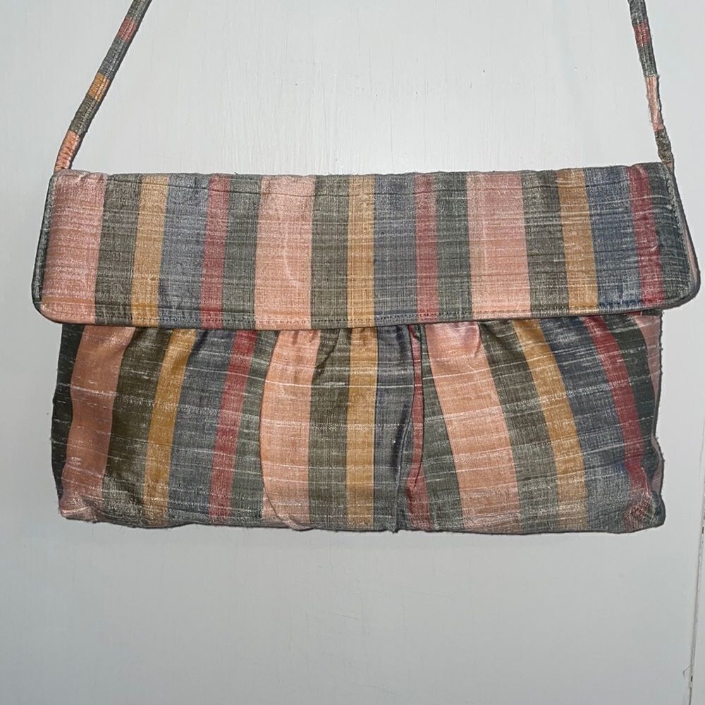Vtg 80s multi colored striped‎ cloth clutch or crossbody purse